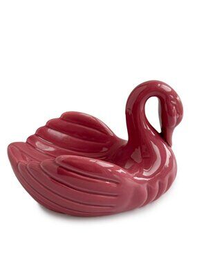 Vintage 80s Dark Pink Ceramic Swan Dish